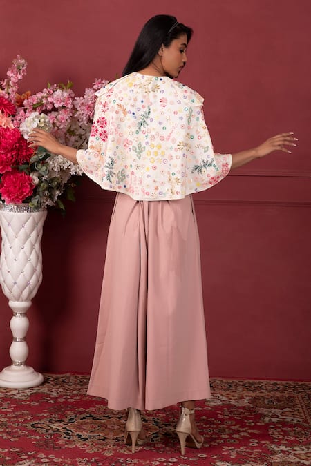 Ruh Clothing Floral Embroidered Cape Pant Set  
