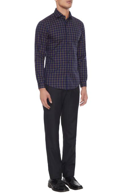 Vikram Bajaj_Blue Cotton Checkered Shirt_Online_at_Aza_Fashions