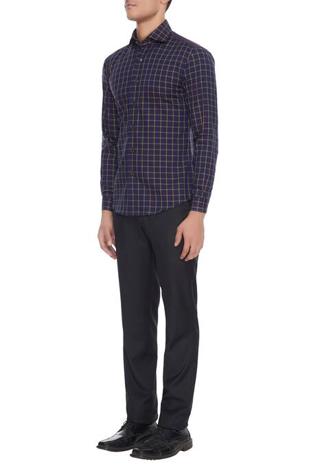Buy_Vikram Bajaj_Blue Cotton Checkered Shirt_Online_at_Aza_Fashions