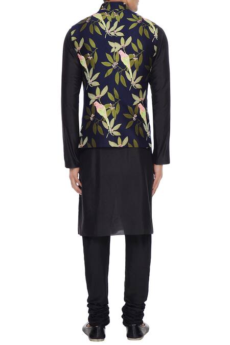 Shop Vikram Bajaj Blue Rayon Embroidered Nehru Jacket at Aza Fashions Shop_Vikram Bajaj_Blue Rayon Embroidered Nehru Jacket_at_Aza_Fashions