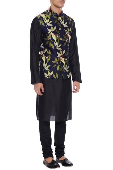 Vikram Bajaj Blue Rayon Embroidered Nehru Jacket Online at Aza Fashions Vikram Bajaj_Blue Rayon Embroidered Nehru Jacket_Online_at_Aza_Fashions