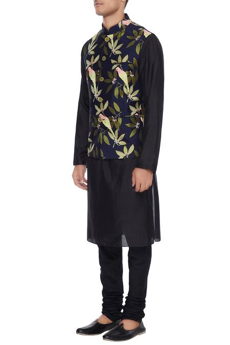 Buy Vikram Bajaj Blue Rayon Embroidered Nehru Jacket Online at Aza Fashions Buy_Vikram Bajaj_Blue Rayon Embroidered Nehru Jacket_Online_at_Aza_Fashions