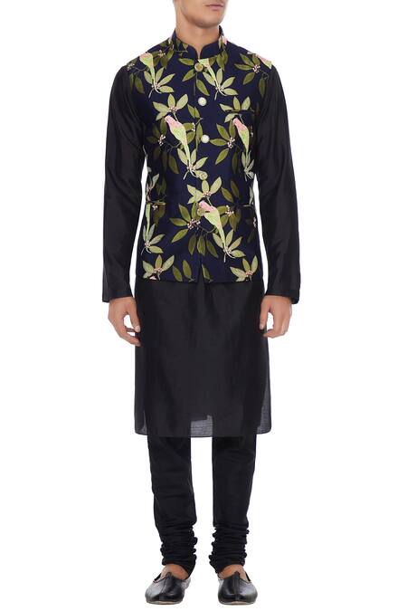 Shop Vikram Bajaj Blue Rayon Embroidered Nehru Jacket Online at Aza Fashions Shop_Vikram Bajaj_Blue Rayon Embroidered Nehru Jacket_Online_at_Aza_Fashions