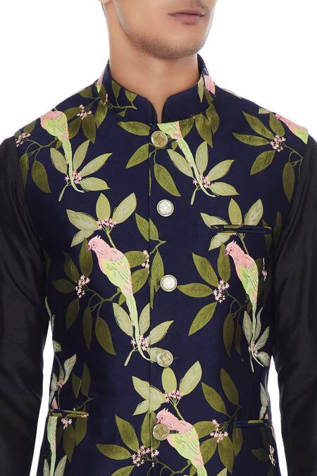 Vikram Bajaj Blue Rayon Embroidered Nehru Jacket at Aza Fashions Vikram Bajaj_Blue Rayon Embroidered Nehru Jacket_at_Aza_Fashions