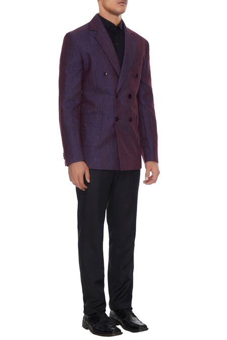 Vikram Bajaj_Purple Linen Double Breasted Blazer_Online_at_Aza_Fashions
