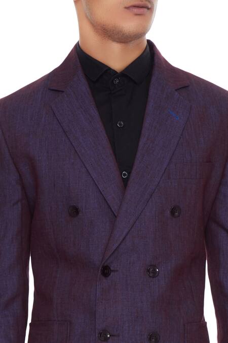 Vikram Bajaj_Purple Linen Double Breasted Blazer_at_Aza_Fashions