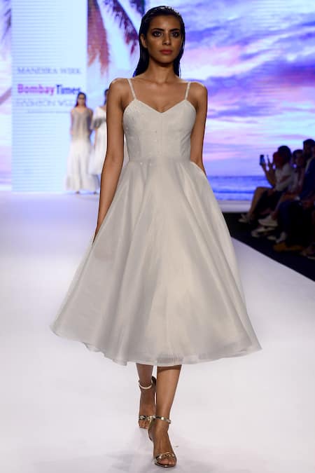 Mandira Wirk White Embellished Fit And Flare Dress