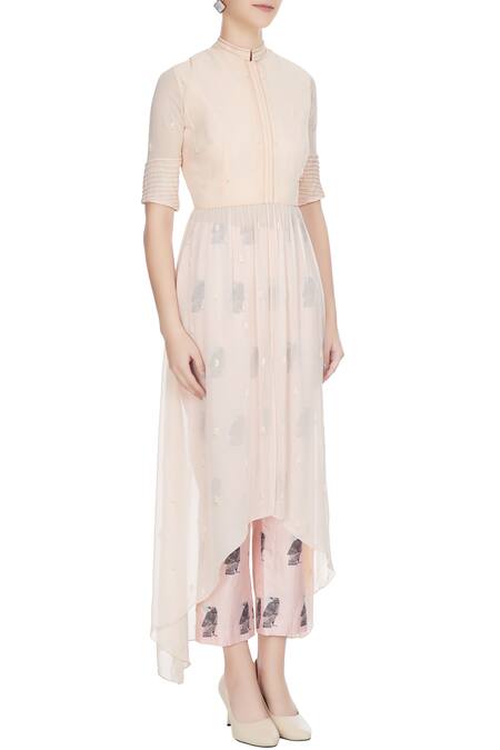 Sva By Sonam & Paras Modi_Nude Beige High-low Georgette Kurta With Printed Pants_Online_at_Aza_Fashions