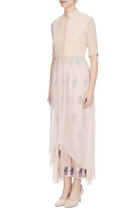 Buy_Sva By Sonam & Paras Modi_Nude Beige High-low Georgette Kurta With Printed Pants_Online_at_Aza_Fashions