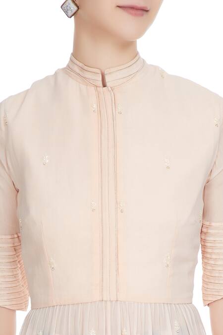 Sva By Sonam & Paras Modi_Nude Beige High-low Georgette Kurta With Printed Pants_at_Aza_Fashions