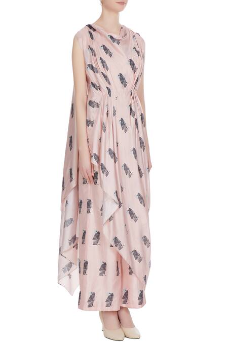 Sva By Sonam & Paras Modi_Beige Printed Crop Top With Draped Layer And Palazzos_Online_at_Aza_Fashions