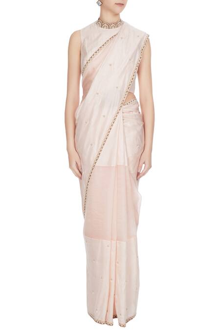 Sva By Sonam & Paras Modi Nude Beige Silk And Organza Pearl Embroidered Saree Set Online at Aza Fashions Sva By Sonam & Paras Modi_Nude Beige Silk And Organza Pearl Embroidered Saree Set_Online_at_Aza_Fashions