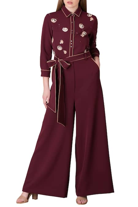 Shahin Mannan Purple Embroidered Jumpsuit  