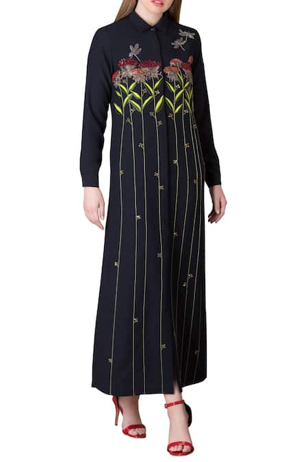 Shahin Mannan Embroidered Shirt Dress 