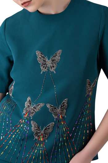 Green Emerald Butterfly Top With Pants 
