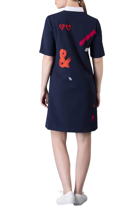 Shop Shahin Mannan Blue Shift Dress In Paintbrush Themed Hand Embroidery at Aza Fashions Shop_Shahin Mannan_Blue Shift Dress In Paintbrush Themed Hand Embroidery _at_Aza_Fashions