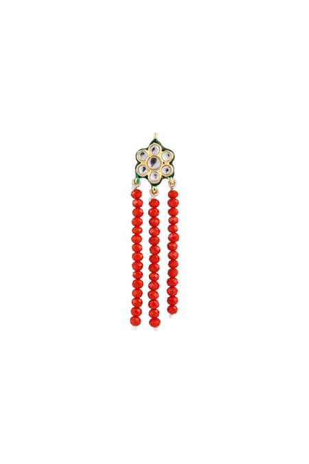Buy_Posh By Rathore_Red Faceted Bead And Kundan Necklace With Earrings _Online_at_Aza_Fashions