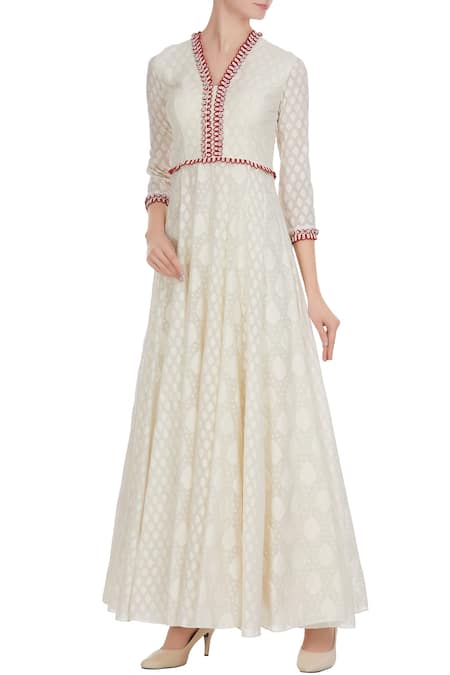 Neha Gursahani Ivory chanderi embroidered anarkali dress 