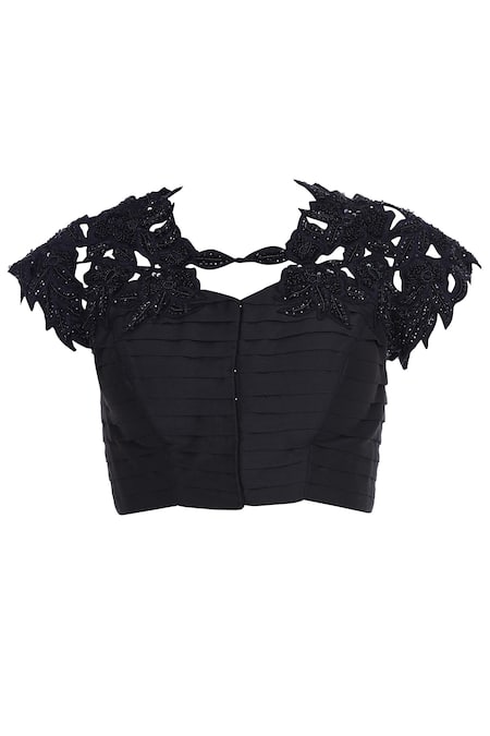 Shop Neha Gursahani Black Lycra, Cotton Voile Sequin And Grey Embroidered Pre Draped Saree With Pants Online at Aza Fashions Shop_Neha Gursahani_Black Lycra, Cotton Voile Sequin And Grey Embroidered Pre Draped Saree With Pants _Online_at_Aza_Fashions