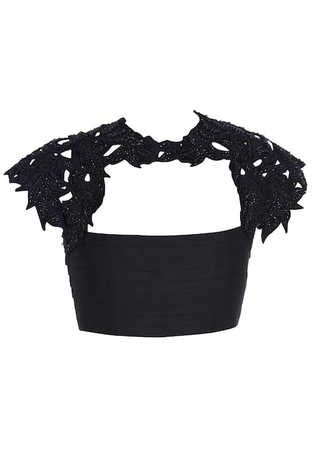 Neha Gursahani Black Lycra, Cotton Voile Sequin And Grey Embroidered Pre Draped Saree With Pants at Aza Fashions Neha Gursahani_Black Lycra, Cotton Voile Sequin And Grey Embroidered Pre Draped Saree With Pants _at_Aza_Fashions