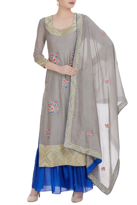 Neha Gursahani Zari embroidered kurta with tiered sharara pants and dupatta 