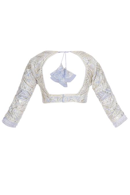 Ritika Mirchandani_Purple Violet Embroidered Blouse With Net Ruffle Detail Frilly Saree_at_Aza_Fashions