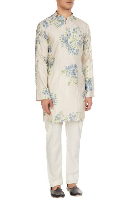 Sva By Sonam & Paras Modi_White Silk Printed Kurta And Pant Set_Online_at_Aza_Fashions
