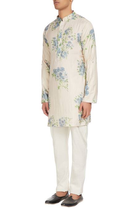 Buy_Sva By Sonam & Paras Modi_White Silk Printed Kurta And Pant Set_Online_at_Aza_Fashions