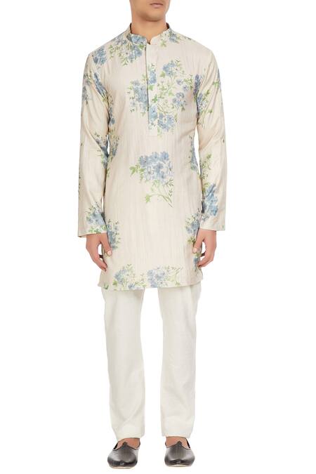 Shop_Sva By Sonam & Paras Modi_White Silk Printed Kurta And Pant Set_Online_at_Aza_Fashions