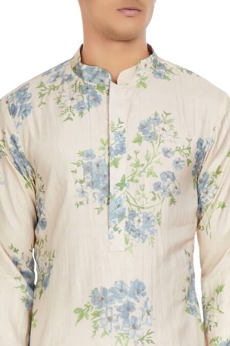 Sva By Sonam & Paras Modi_White Silk Printed Kurta And Pant Set_at_Aza_Fashions