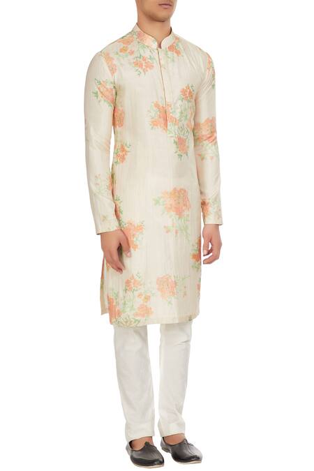 Sva By Sonam & Paras Modi_Cream Silk Printed Kurta And Pant Set_Online_at_Aza_Fashions