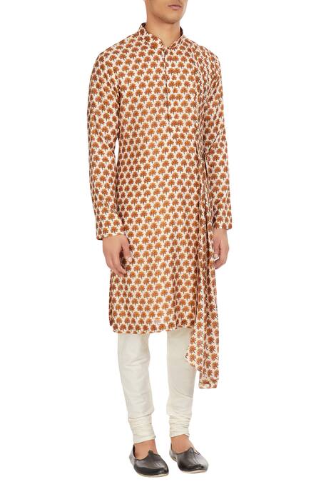 Sva By Sonam & Paras Modi_White Silk Printed Kurta And Pant Set_Online_at_Aza_Fashions
