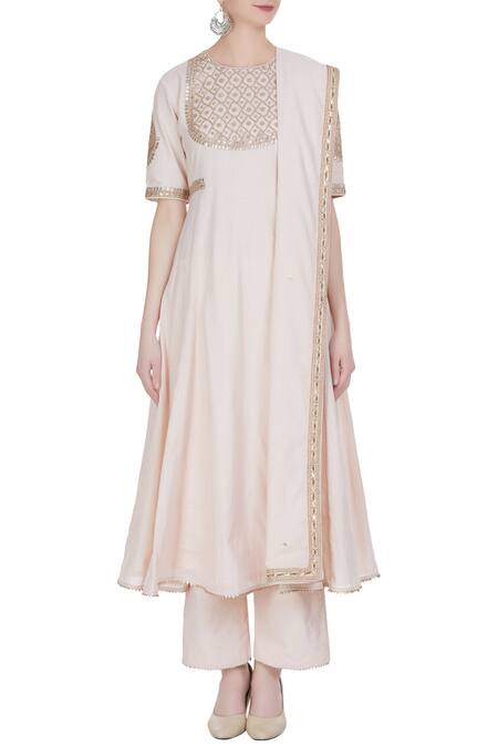 Shop_Punit Balana_Pink Round Embroidered Anarkali Kurta With Pants And Dupatta _Online_at_Aza_Fashions
