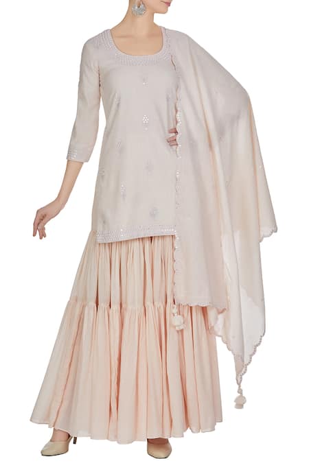 PUNIT BALANA Embroidered short kurta with ruffle layered gharara set 