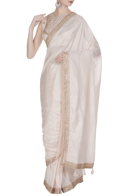 PUNIT BALANA Embroidered sleeveless blouse with lace border saree 