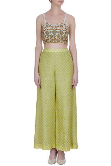 Shop_Label Anushree_Yellow Embroidered Cape Top With Printed Jacket And Pants  _Online_at_Aza_Fashions