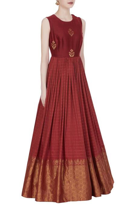 Label Anushree_Red Woven Anarkali Gown _Online_at_Aza_Fashions
