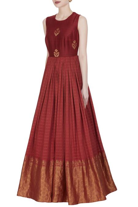 Buy_Label Anushree_Red Woven Anarkali Gown _Online_at_Aza_Fashions