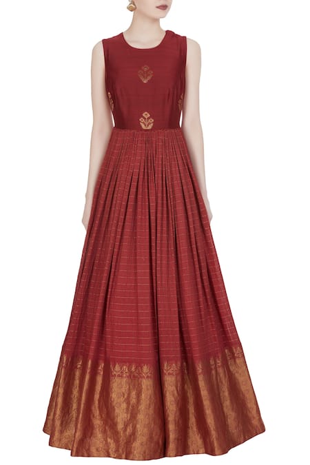 Shop_Label Anushree_Red Woven Anarkali Gown _Online_at_Aza_Fashions