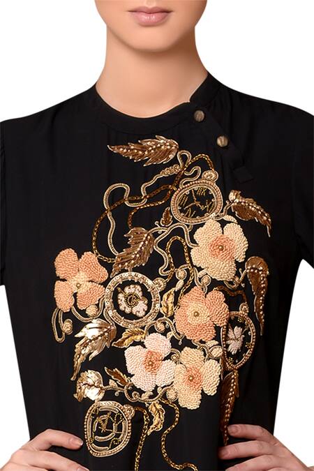 Nitin Bal Chauhan Fusion_Black Embroidered Midi Dress_Online_at_Aza_Fashions