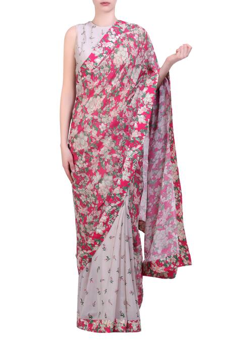 StyleScope Women's Georgette Digital Floral Print Ready To Wear Saree With Georgette  Floral Print Unstitched Blouse Piece.(Light Pink,Green) : Amazon.in: Fashion