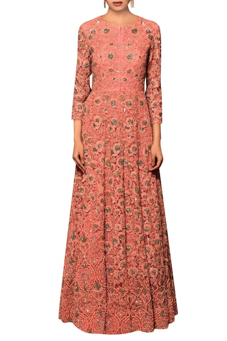 Garo Peach butterfly net machine & hand embroidered gown 