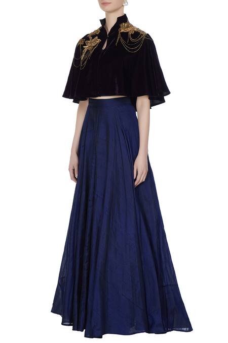 Buy_Pooja Rajpal Jaggi_Purple Velvet Short Embroidered Cape _Online_at_Aza_Fashions