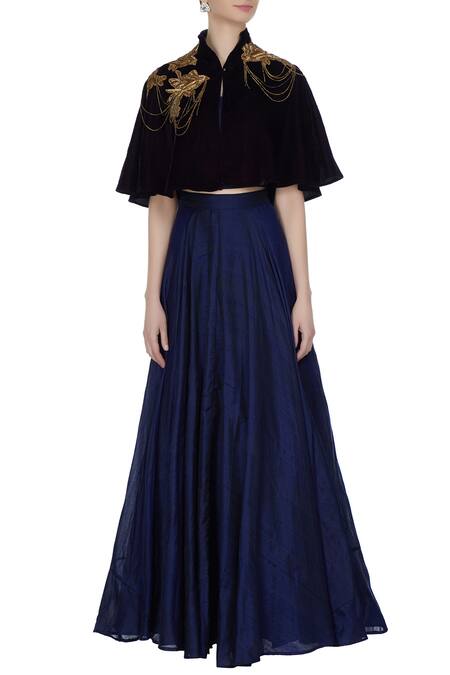 Shop_Pooja Rajpal Jaggi_Purple Velvet Short Embroidered Cape _Online_at_Aza_Fashions