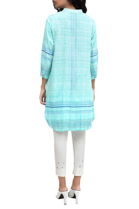 Krishna Mehta Blue Turquoise Block Printed Signature Hand Brushed Tunic 2