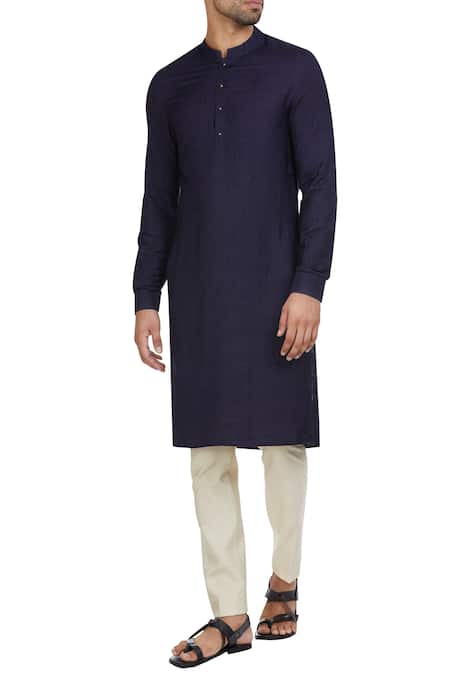 Philocaly Blue Cotton Silk Classic Kurta And Pants