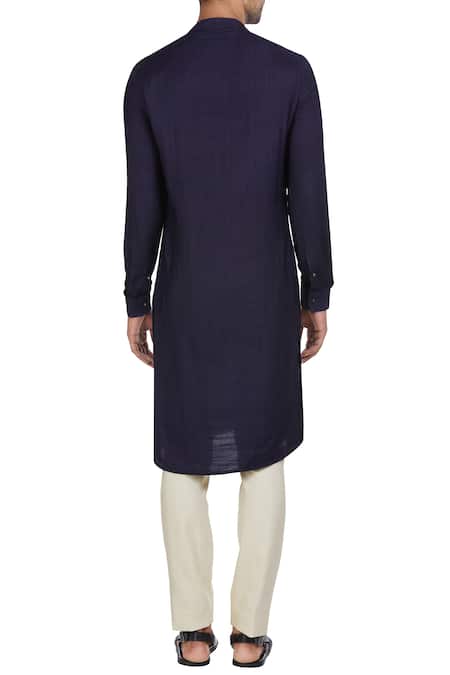Shop Philocaly Blue Cotton Silk Classic Kurta And Pants at Aza Fashions Shop_Philocaly_Blue Cotton Silk Classic Kurta And Pants_at_Aza_Fashions