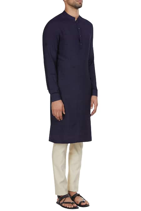 Philocaly Blue Cotton Silk Classic Kurta And Pants Online at Aza Fashions Philocaly_Blue Cotton Silk Classic Kurta And Pants_Online_at_Aza_Fashions