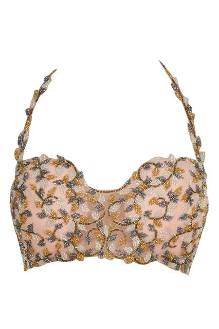 Shop_Diyarajvvir_Peach Shantoon Blouse And Layered Lehenga_Online_at_Aza_Fashions