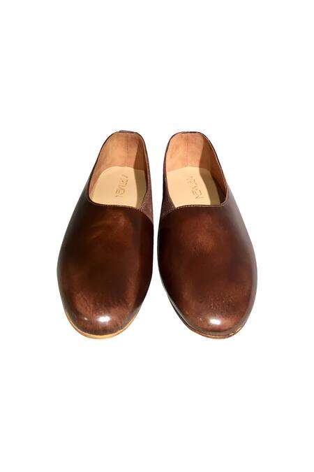 Shop_Artimen_Brown Plain Woven Leather Handcrafted Flip Side Shoes _at_Aza_Fashions